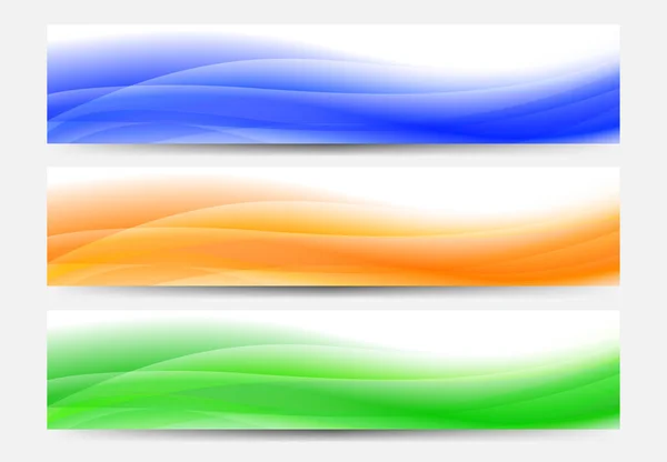 Μπλε Πορτοκαλί Και Πράσινο Web Banner Header Ρέει Αφηρημένα Φόντο — Διανυσματικό Αρχείο