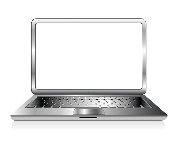 Silver PC Laptop Computer Icon Vector illustration - Modern office laptop with blank screen isolated on white background with reflection effect with space for your message.