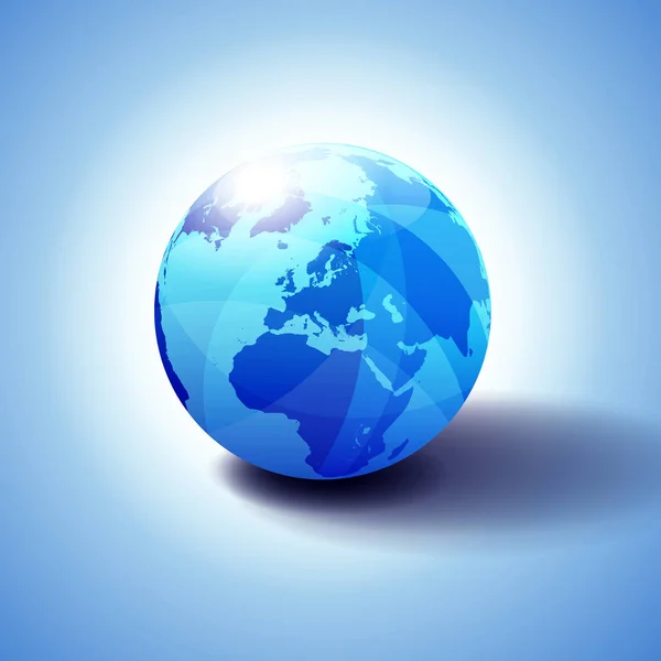 ヨーロッパ アフリカの背景地球のアイコンに 図では 光沢のある 透明な感じを与える微妙なブルースの世界地図と光沢のある球 — ストックベクタ