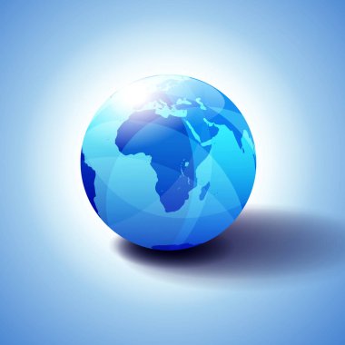 Afrika, Arabistan arka plan küre simgesi ile 3d çizim, parlak, parlak küre küresel harita ince şeffaf bir hissediyorum veren Blues ile.