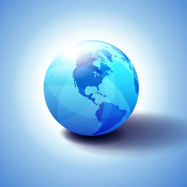 North and South America Background with Globe Icon 3D illustration, Glossy, Shiny Sphere with Global Map in Subtle Blues giving a transparent feel.