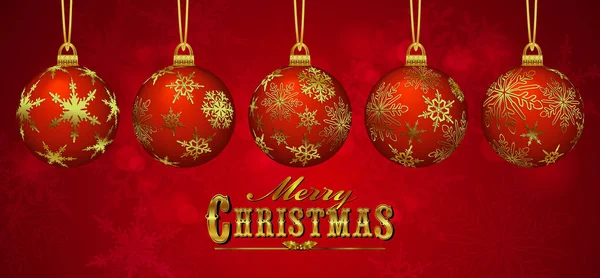 Natal Bauble Card Floco Neve Vermelho Borgonha Fundo Feliz Natal — Vetor de Stock