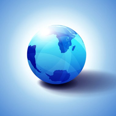 Dünya arka plan Güney Kutbu ve Güney Afrika, Antarktika, küresel dünya, simge 3d çizim, parlak, parlak küre küresel harita ince şeffaf bir hissediyorum veren Blues ile