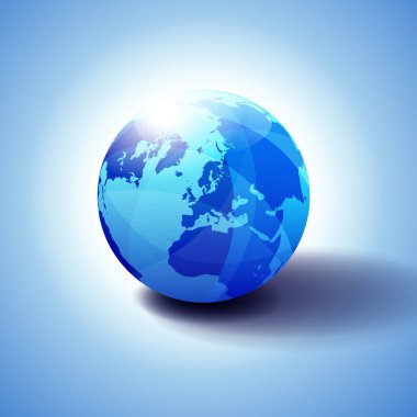 North Pole, Europe Top of the World Global World, Globe Icon 3D illustration, Glossy, Shiny Sphere with Global Map in Subtle Blues giving a transparent feel clipart