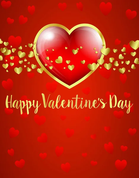 Cartão Dia Dos Namorados Ouro Coração Vermelho Fundo Coração Vermelho — Vetor de Stock