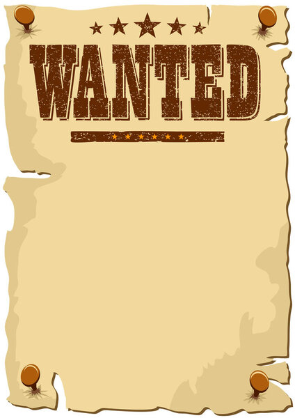 Cartoon WANTED Poster, Wild West template, with copy space for your text