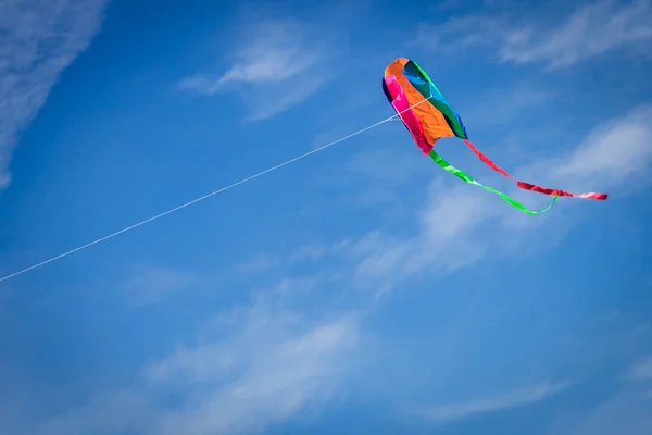 Een Vlieger Vliegen Tegen Een Blauwe Hemel — Stockfoto