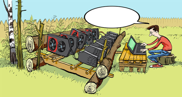 Private mining farm, Cryptocurrency concept with businessman miner. Man mining cryptocurrency