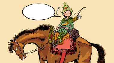 Little Robin Hood on a horse. Robin Hood childhood. Child Robin Hood. Medieval legends. Heroes of medieval legends. clipart