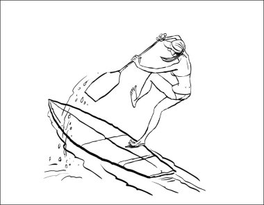 Kadının Stand Up kürek çekmeye sahil su üzerinde kürek gemide yapması.