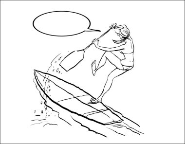 Kadının Stand Up kürek çekmeye sahil su üzerinde kürek gemide yapması.