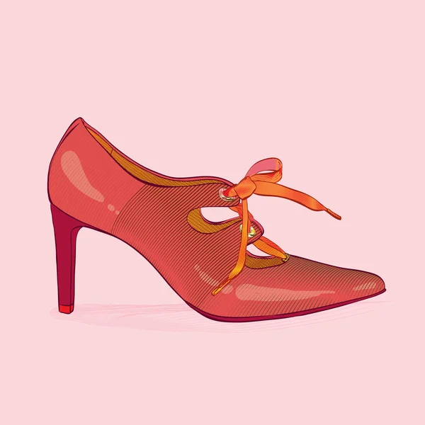 A kép a modern elegáns vörös nő cipő. Kézzel rajzolt cipő. — Stock Vector