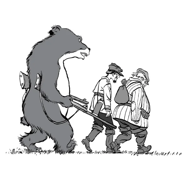 곰 사냥 사냥꾼. 곰이 사냥꾼을 체포. — 스톡 벡터