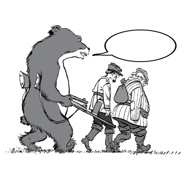 Des chasseurs d'ours. L'ours a arrêté les chasseurs . — Image vectorielle
