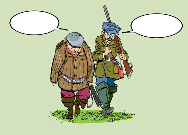 Des chasseurs perdants. Illustration de bande dessinée d'un chasseur à l'expression triste . — Image vectorielle