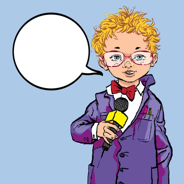 Pojken med mikrofonen. Framtida yrke. framtida journalist. — Stock vektor