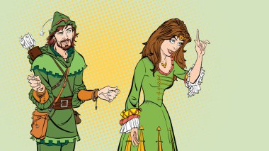 Erkek ve kadın. Robin Hood öğretim Prenses. Öğretim Prenses. Ortaçağ elbiseli Bayan. Ortaçağ efsane. Ortaçağ kadın. Robin Hood.