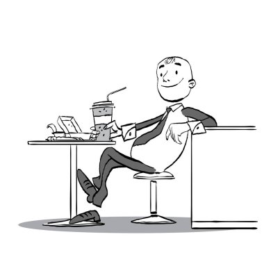 Mutlu gülümseyen adam kafede yeme. Fast food. Abur cubur