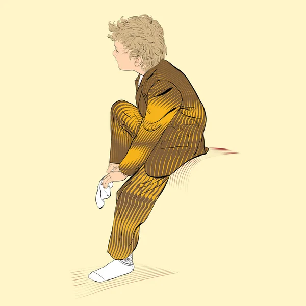 Niño usando calcetines. Escolar vestirse. Ilustración de Vestido de niño — Vector de stock