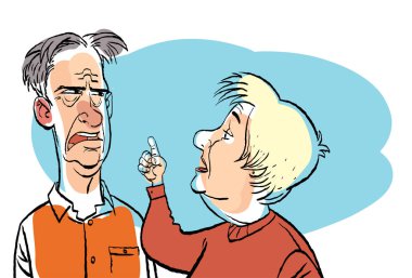 Yaşlı çift. Yaşlı kadın büyükbabamı azarlar. Aile anlaşmazlığı.