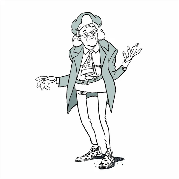 Old woman hipster. Old Woman Fashionista Cute Cartoon Style Isolated Flat Vector Illustration On White Background — Archivo Imágenes Vectoriales