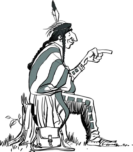 손을 뽑고, 미국 원주민이 앉아 있습니다. 손가락을 가리키는 건방진 인도 남자 — 스톡 벡터