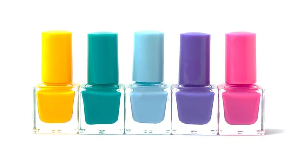 Colorful Nail Polishes Bottles Isolated White Cut Out Trendy Manicure — Stock Photo, Image