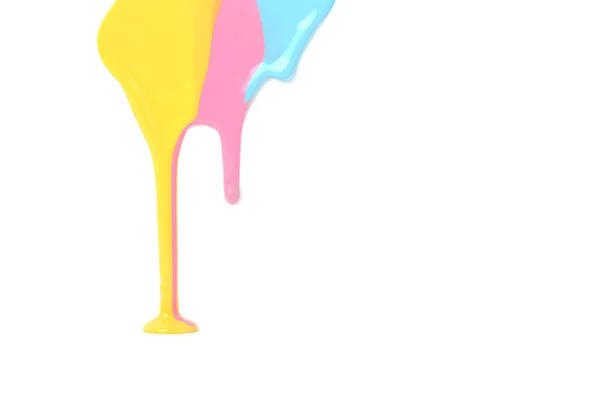 Kleurrijke Verf Stroomt Geïsoleerd Wit Pastel Kleuren Trendy Knip Copyspace — Stockfoto