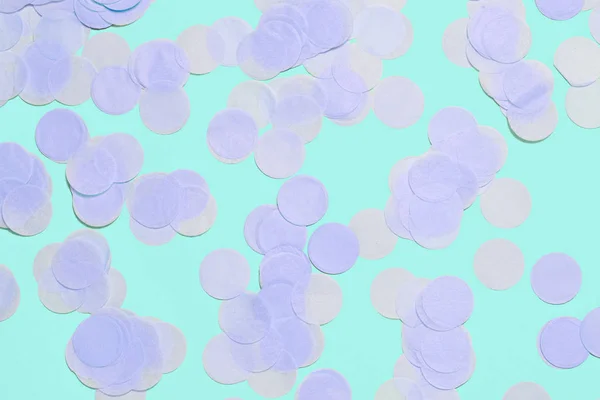 Coriandoli Rosa Sfondo Blu Concetto Backgroud Ologrammi Vista Dall Alto — Foto Stock