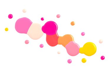 Tırnak sanat konsepti. Güzel sanatlar kozmetik ve beyaz izole dökülen boya üzerine renkli oje şişebir grup güzellik görüntüsü. Üst görünüm, düz yatıyordu