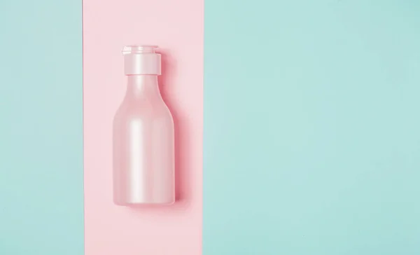 Creativa belleza mínima y fondo de salud con botella rosa — Foto de Stock