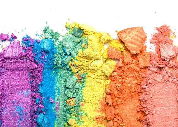 Um esfregaço de sombra colorido arco-íris quebrado, compõem paleta isolada em um fundo branco . — Fotografia de Stock