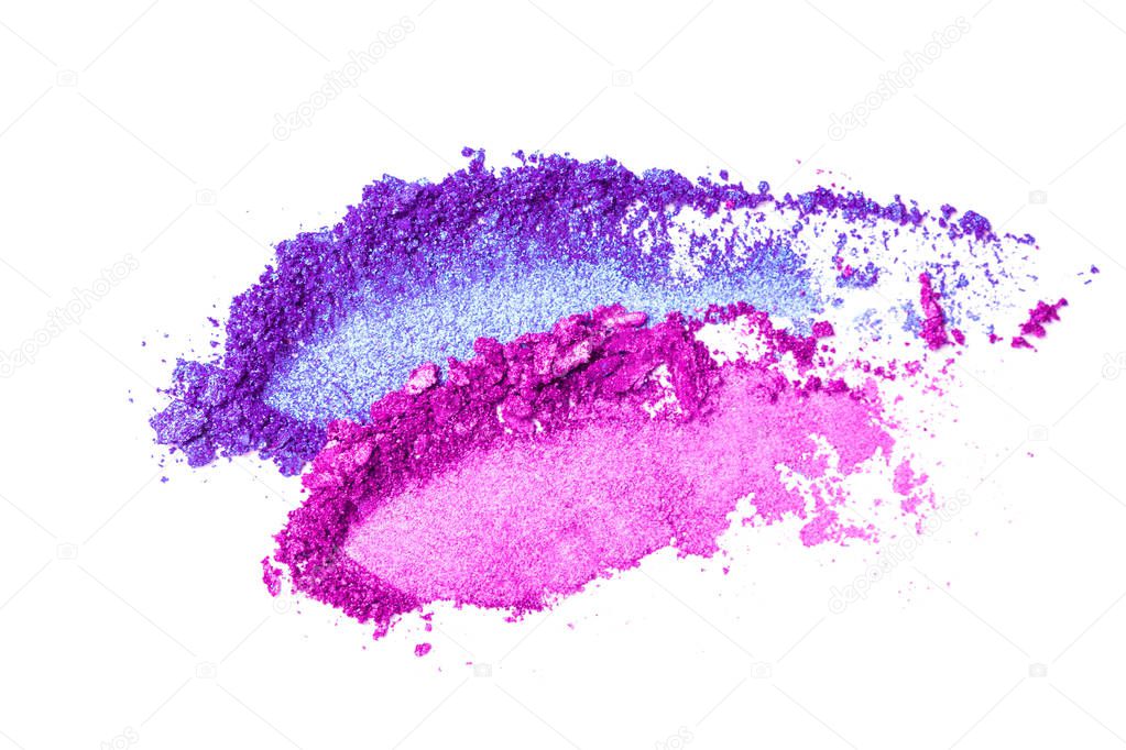 Broken golden and pink Eye shadow set isolated on white