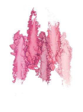 Pembe göz farı vuruşu beyaz arka planda izole edilmiş. Üst manzara, düz uzanma.