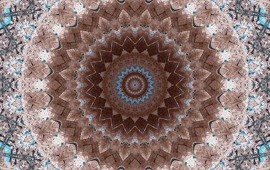 Soyut Renkli Boyalı Kaleydoskopik Grafik Arka Plan. Doku ile Fütüristik Psychedelic Hipnotik Fon Desen. Halk Etnik Çiçek Süs Mandala. Vintage Dekoratif Geometrik Mozaik