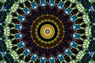 Soyut Renkli Boyalı Kaleydoskopik Grafik Arka Plan. Doku ile Fütüristik Psychedelic Hipnotik Fon Desen. Halk Etnik Çiçek Süs Mandala. Vintage Dekoratif Geometrik Mozaik