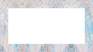 Yaşlı Grunge soyulmuş, soyulmuş, plastik duvarlı, soyulmuş antika çatallı desenli bir çerçeve. Retro Stucco çizilmiş desen. Resim için Boş Alan, Metin. Dikdörtgen yatay Sancak