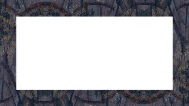 Yaşlı Grunge soyulmuş, soyulmuş, plastik duvarlı, soyulmuş antika çatallı desenli bir çerçeve. Retro Stucco çizilmiş desen. Resim için Boş Alan, Metin. Dikdörtgen yatay Sancak