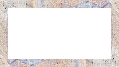 Yaşlı Grunge soyulmuş, soyulmuş, plastik duvarlı, soyulmuş antika çatallı desenli bir çerçeve. Retro Stucco çizilmiş desen. Resim için Boş Alan, Metin. Dikdörtgen yatay Sancak