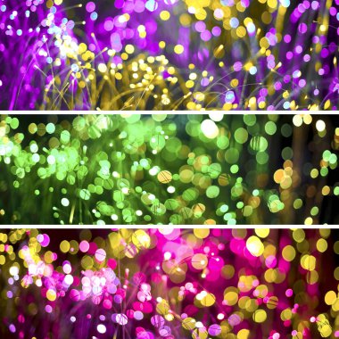 Fantezi bokeh doku mor neon ve altın arka plan. Üç Noel arka plan şık Set