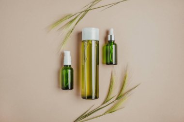 Doğal kozmetik, saç için serum, cilt bakımı Kavramı organik, doğal kozmetik. Düz yatıyordu, pastel
