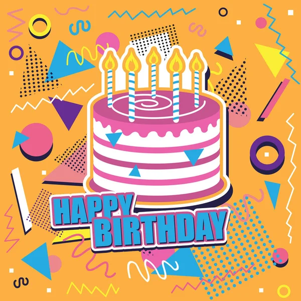 Happy Birthday Achtergrond Met Taart Abstract Oranje Design — Stockvector