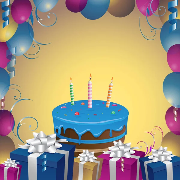 Schönen Kuchen und Geschenke Geburtstag Hintergrund Vektor Illustration Clip Art — Stockvektor