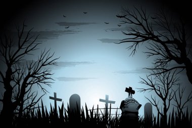 Ürpertici mezarlığı Cadılar Bayramı arka plan ağaç ve mezar taşı geri ile yaktı