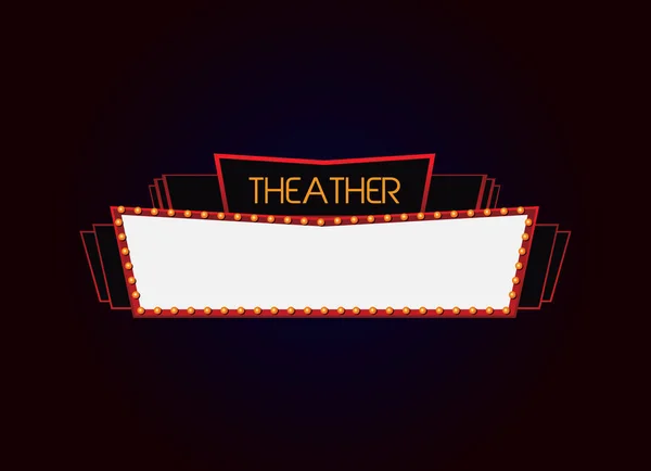 Lumineux théâtre lumineux rétro cinéma néon signe — Image vectorielle
