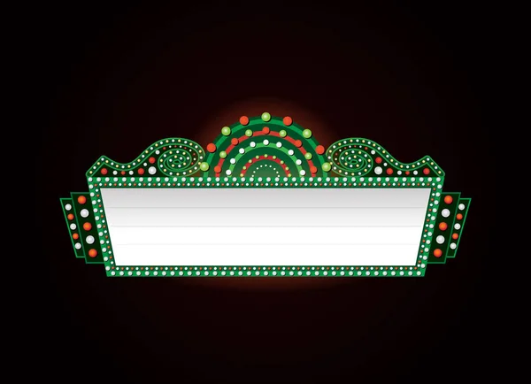 Helder kerst theater gloeiende retro bioscoop lichtreclame — Stockvector