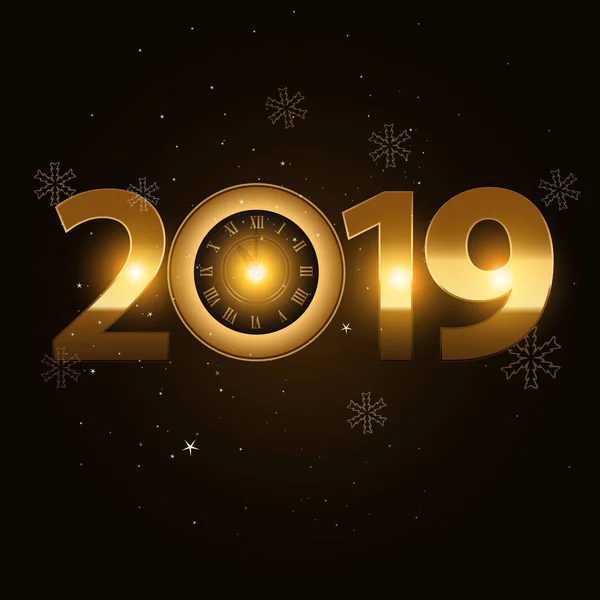 Διάνυσμα 2019 ευτυχισμένο το νέο έτος φόντο με χρυσό ρολόι — Διανυσματικό Αρχείο