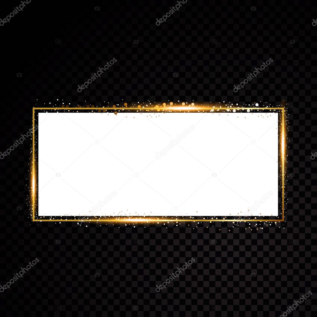 Vector rectangle frame. Shining banner. Isolated on black transparent background. Vector illustration