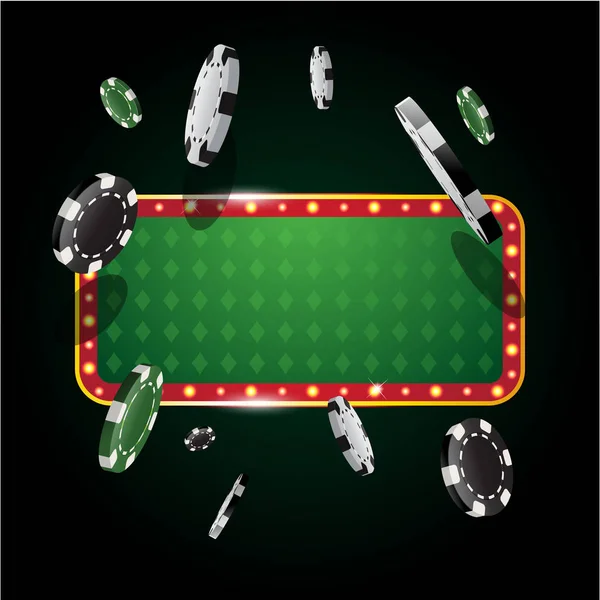 Gry hazardowe kasyno transparent z latania żetony — Wektor stockowy