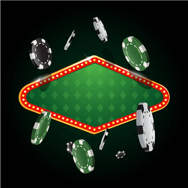 Bandiera del casinò di gioco con chip volanti — Vettoriale Stock